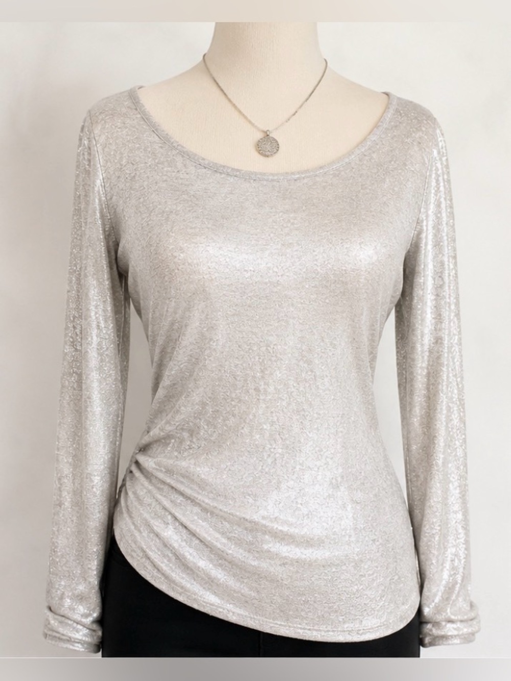 [Jon] Silver Shimmer Metallic Long Sleeve Party Top Sz L NWT